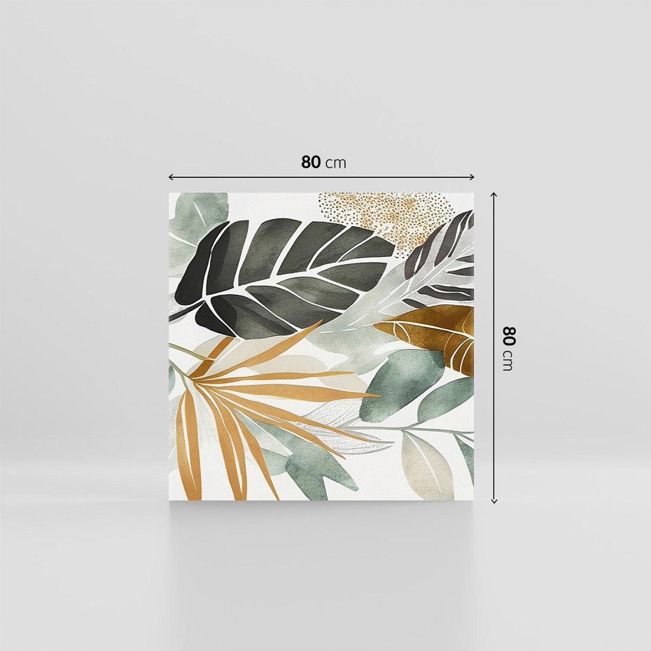 Obraz na płótnie 80x80 - Współbrzmienie wewnętrznego ja - kompozycja z tropikalnych liści, stonowane kolory