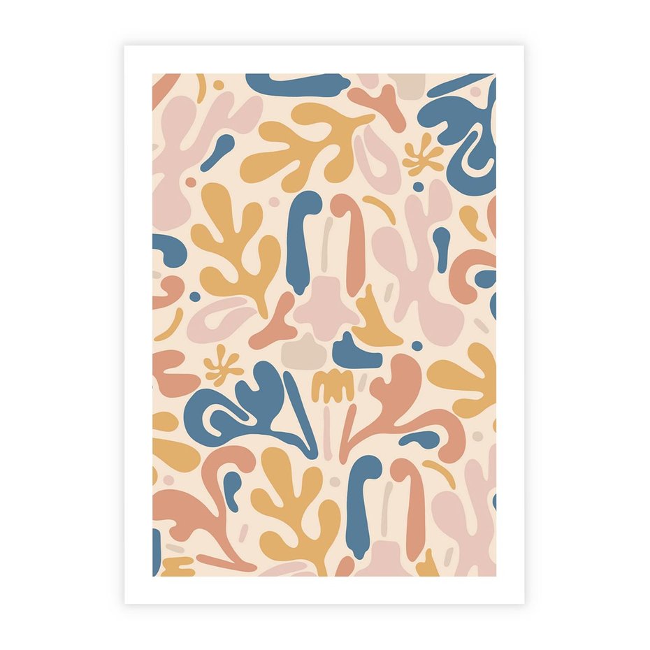 Plakat bez ramy 40x50 - Symfonia Radosnych Barw - abstrakcyjne pastelowe formy, nowoczesna grafika w stylu boho