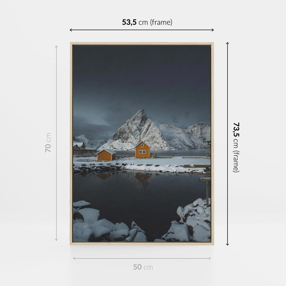 Obraz w ramie 50x70 - Minimalizm i Urok Natury - skandynawskie, domki - rama drewno