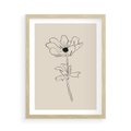 Plakat w ramie 50x70 - Przenikający Dialog - szkic kwiatu, mnimalistyczny szkic - rama drewno