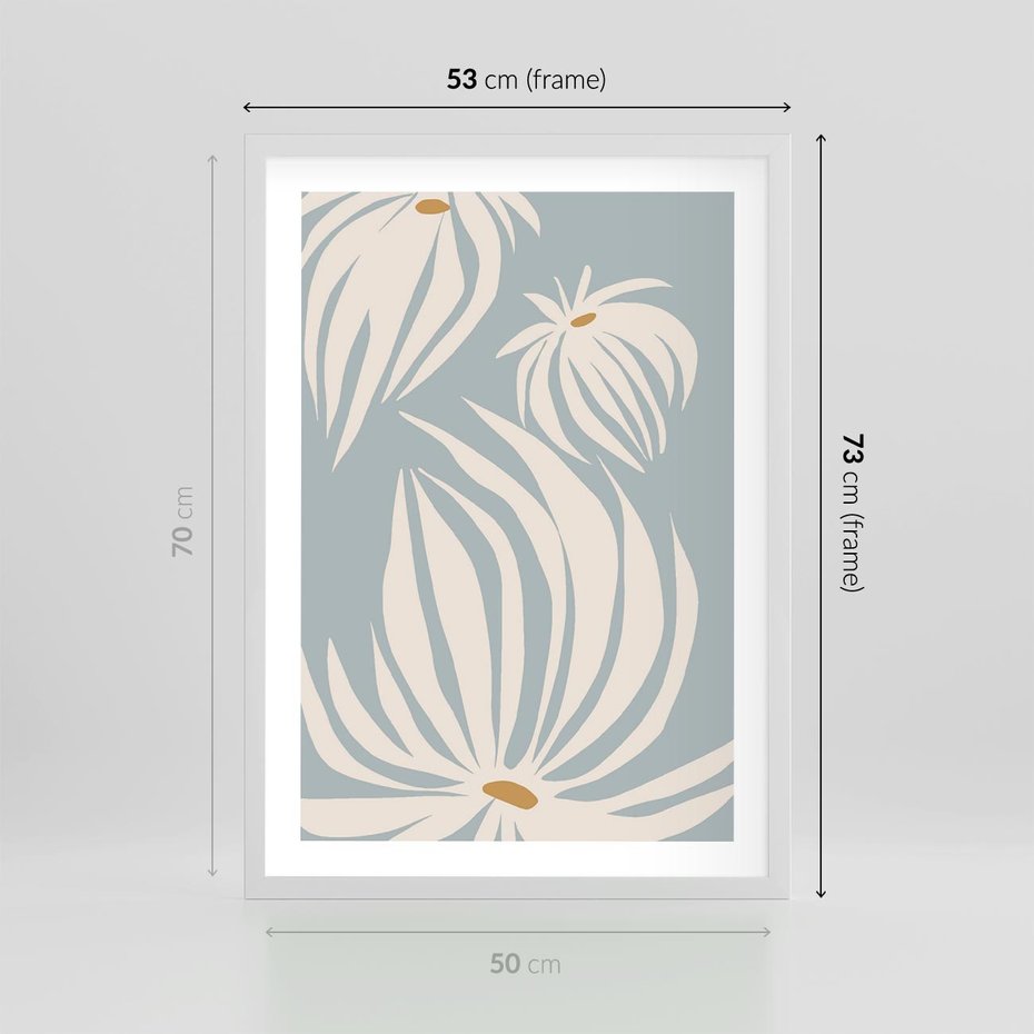 Plakat w ramie 50x70 - Kwiatowe Kształty - kwiaty, nowoczesne i minimalistyczne - rama biała