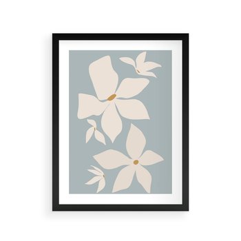 Plakat w ramie 50x70 - Błękit Kwiatów - kwiaty, nowoczesne i minimalistyczne - rama czarna