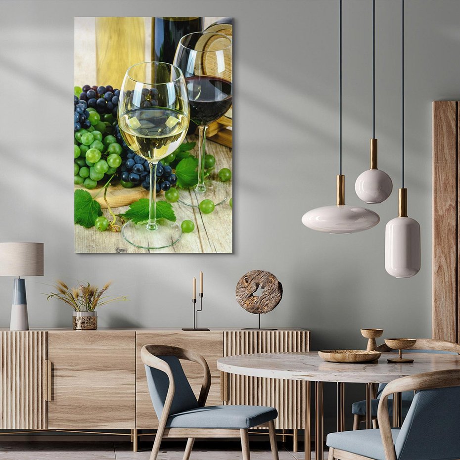 Obraz na płótnie 70x100 - Wino winogrona i kieliszki - wino, winogrona