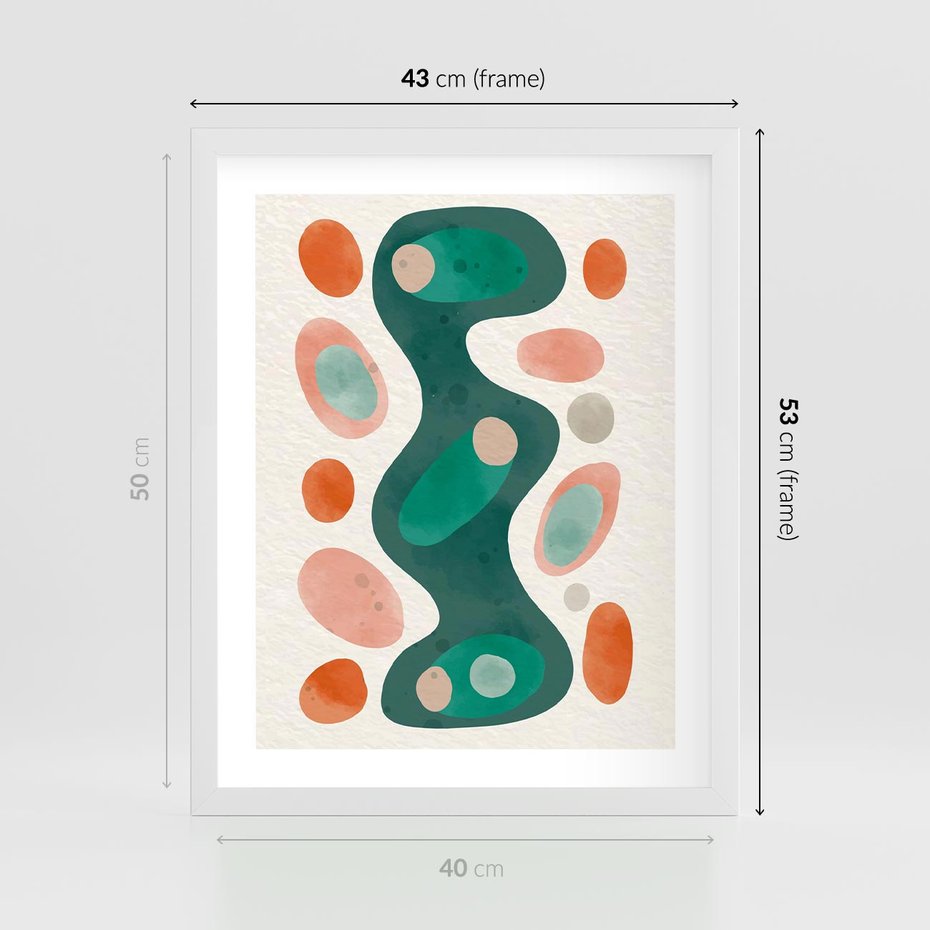 Plakat w ramie 40x50 - Wewnętrzne Spektrum - abstrakcyjne formy, dominujący kolor zielony - rama biała