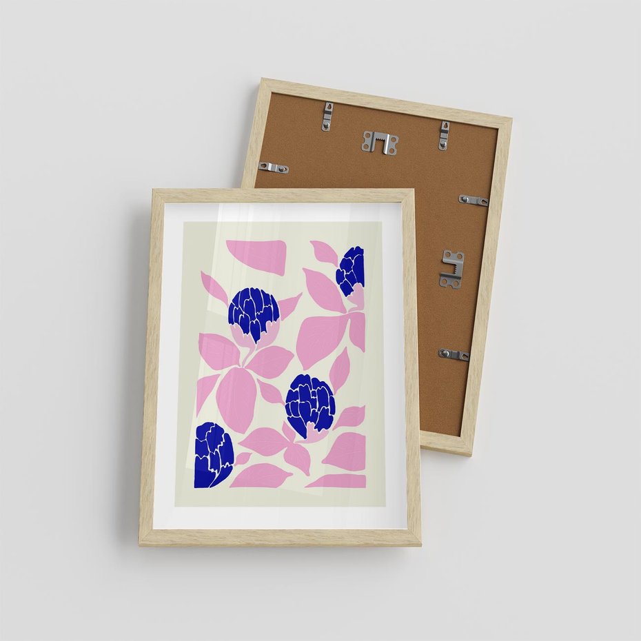 Plakat w ramie 30x40 - Impresje deszczu - nowoczesna kompozycja, kwiaty - rama drewno