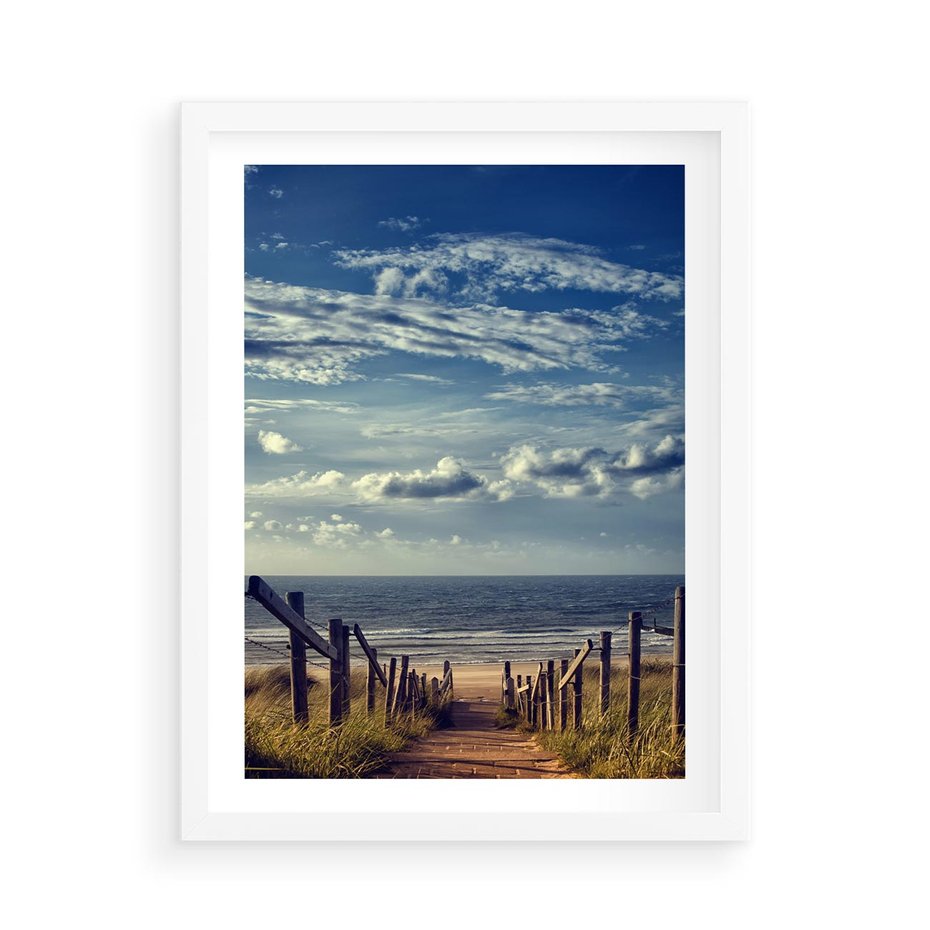 Plakat w ramie 50x70 - Plaża i morze - plaża, morze - rama biała