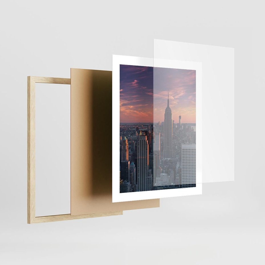 Plakat w ramie 40x50 - Nowy Jork - Błyskawice Manhattanu - Nowy Jork, Manhattan - rama drewno