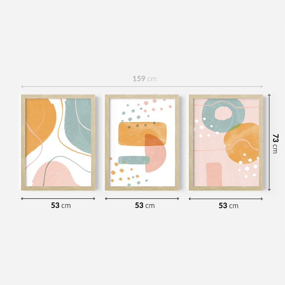 Zestaw obrazy w ramie 50x70 galeria - Nowoczesne, grafiki, abstrakcja, pastele - rama drewno
