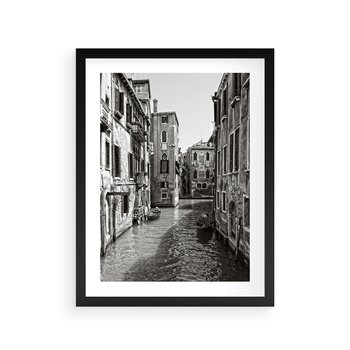 Plakat w ramie 30x40 - Weneckie Kanały - czarno białe zdjęcie, wenecja - rama czarna