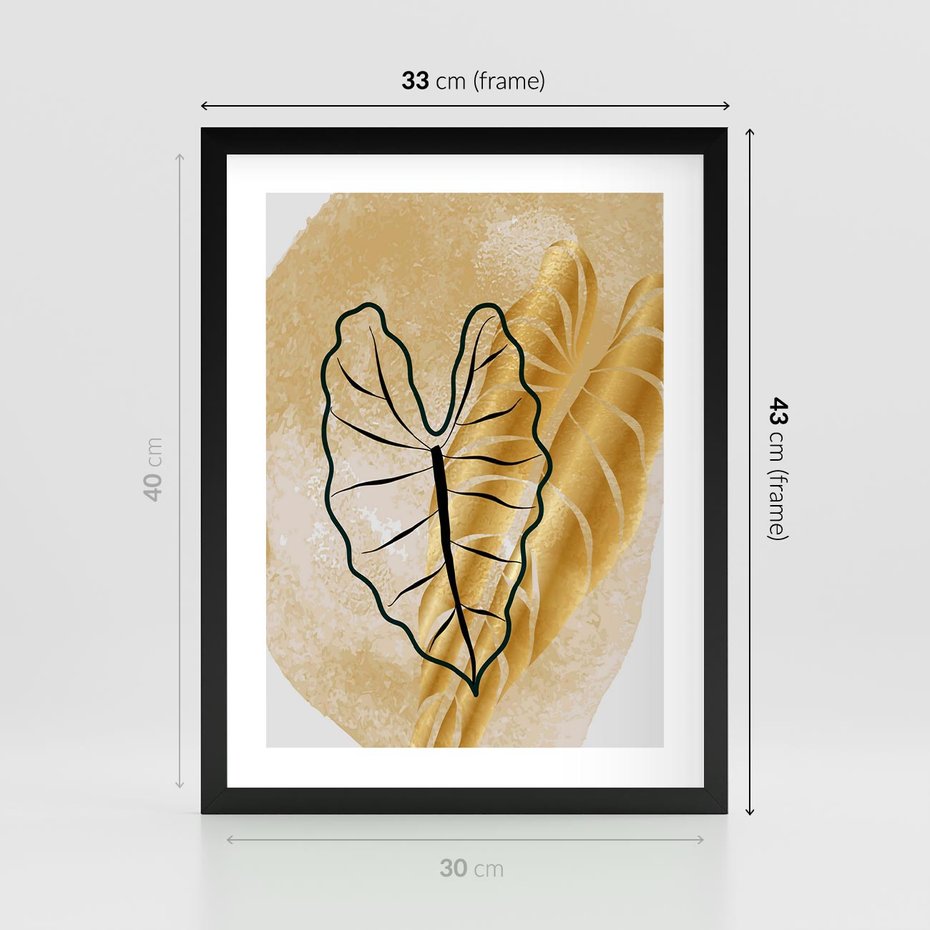 Plakat w ramie 30x40 - Monstera w Złocie - złote liście monstery, grafika - rama czarna