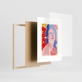 Plakat w ramie 30x40 - Nowoczesna Twarz - nowoczesna grafika, kolorowa twarz kobiety - rama drewno