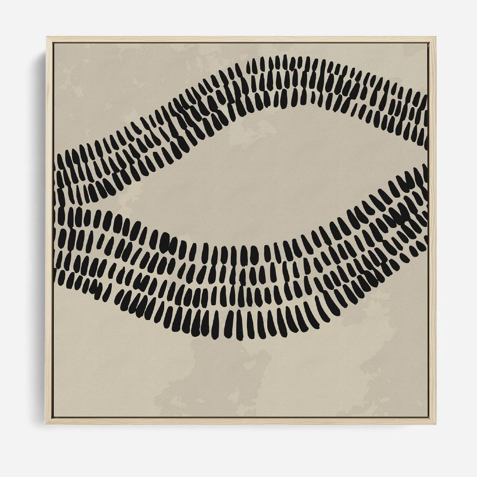 Obraz w ramie 50x50 - Kontury Ewolucji Materii - boho plakat, czarne kropki kreski - rama drewno