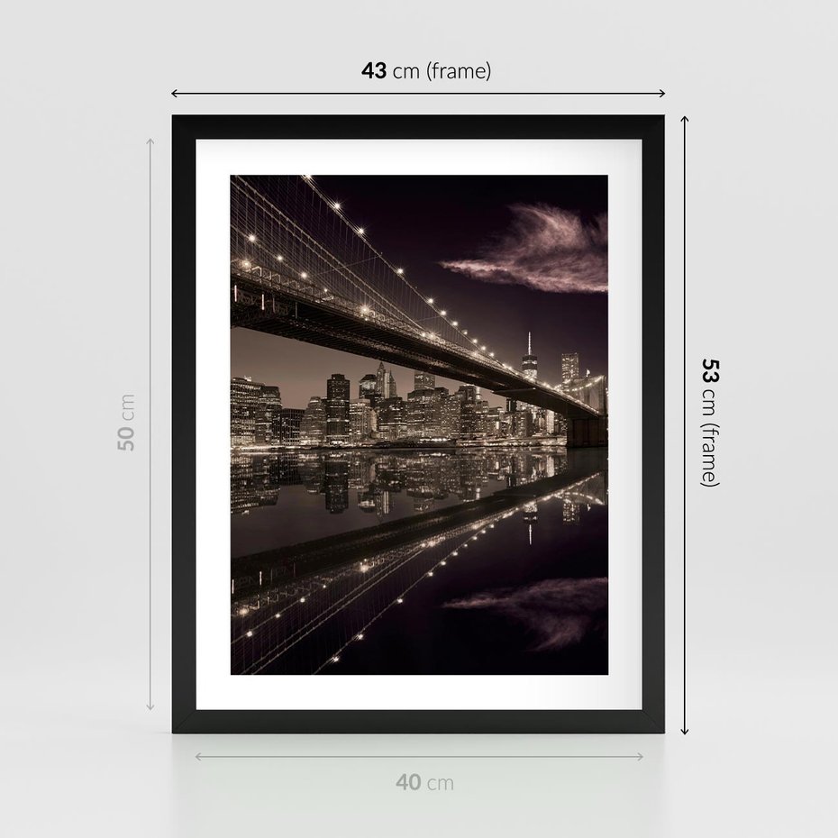 Plakat w ramie 40x50 - Most na nocnym horyzoncie - most, noc - rama czarna