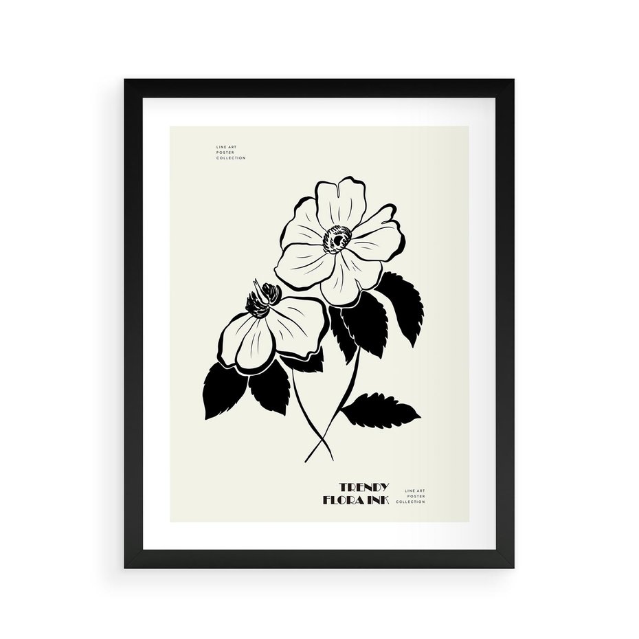 Plakat w ramie 40x50 - Poezja kwiecistej kreski - kwiaty, minimalistyczne - rama czarna