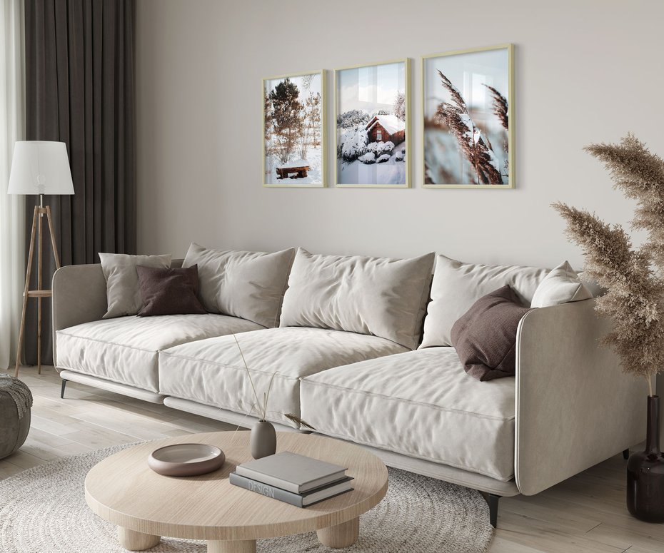 Zestaw obrazy w ramie 40x50 galeria - Zachód, słońca, zima, chatka, retro, boho - rama drewno