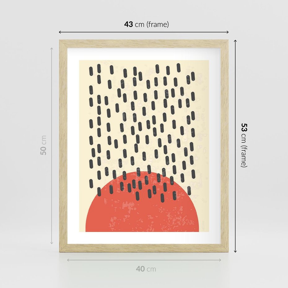 Plakat w ramie 40x50 - Czerwona Abstrakcja: Grafika z Wyrazistym Kołem - abstrakcja grafika, czerwone koło - rama drewno