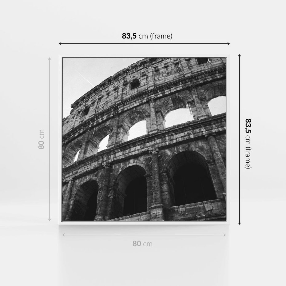 Obraz w ramie 80x80 - Koloseum w Czarnej Bieli - antyczna architektura, koloseum - rama biała