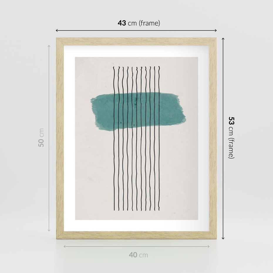 Plakat w ramie 40x50 - Bezczasowe Wspomnienia - abstrakcyjna akwarelowa plama, nieregularne kreski - rama drewno