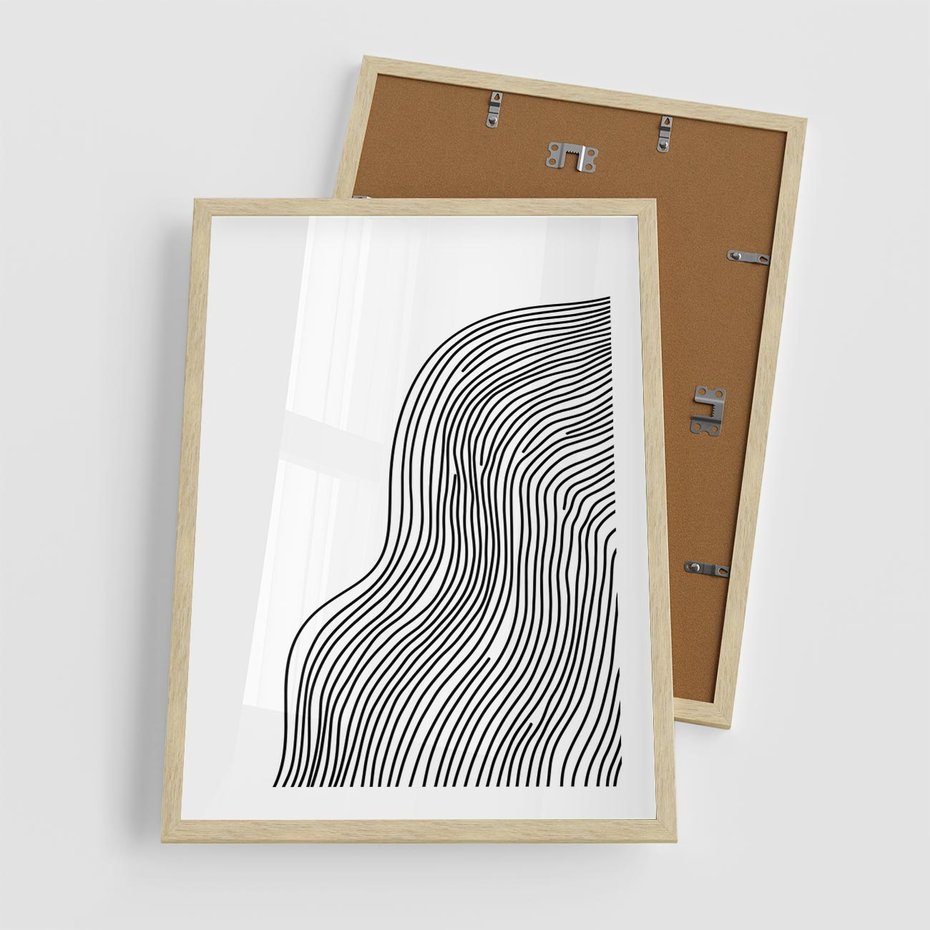 Plakat w ramie 50x70 - Refrakcje Przestrzeni - mnimalistyczna forma, czarne linie - rama drewno