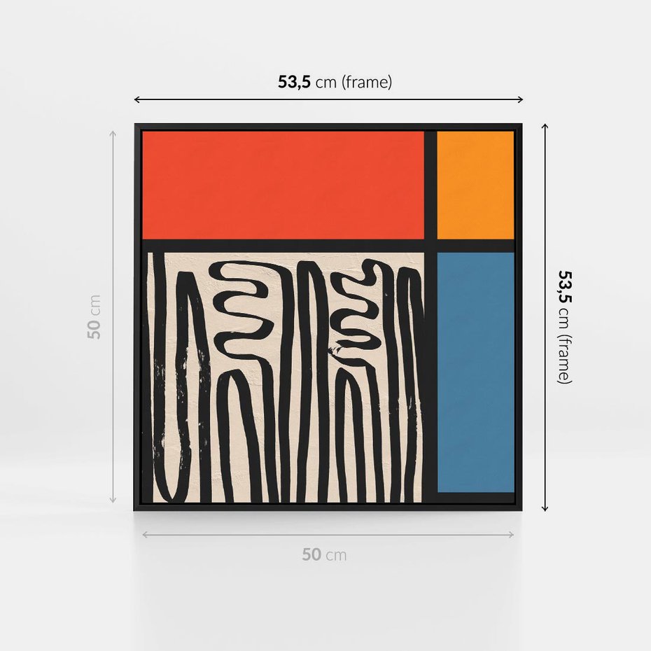 Obraz w ramie 50x50 - Podróżne Wibracje Serca - abstrakcyjny obraz, proste linie - rama czarna