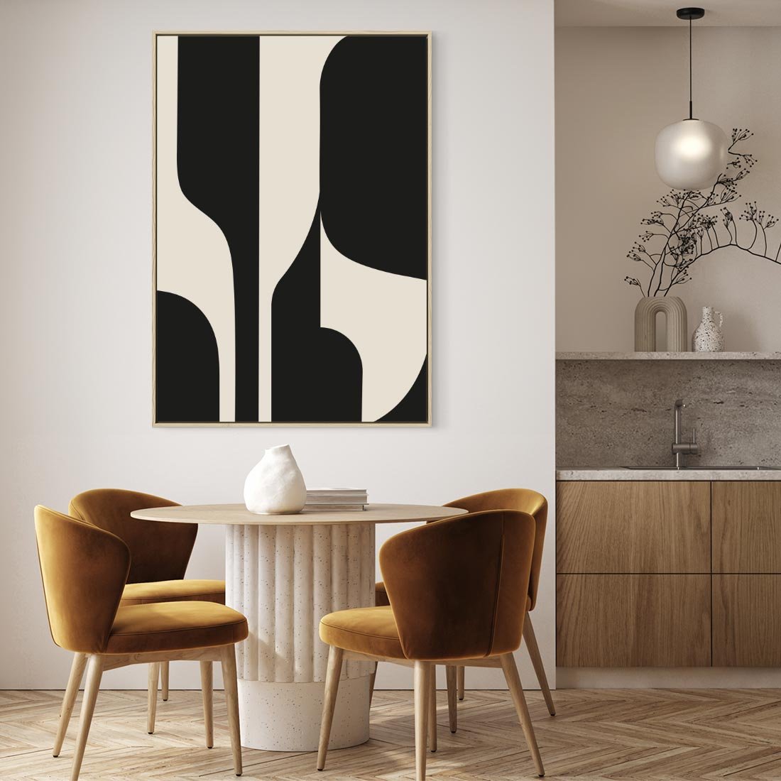 Obraz w ramie 50x70 - Abstrakcyjne Linie - boho plakat, rycina - rama drewno