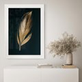 Plakat w ramie 40x50 - Mroczne Złoto - nowoczesna grafika, złoty liść na czarnym tle - rama biała