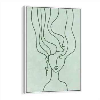 Obraz w ramie 80x120 - Spokojne Objęcia Natury - abstrakcja, zielony szkic - rama biała