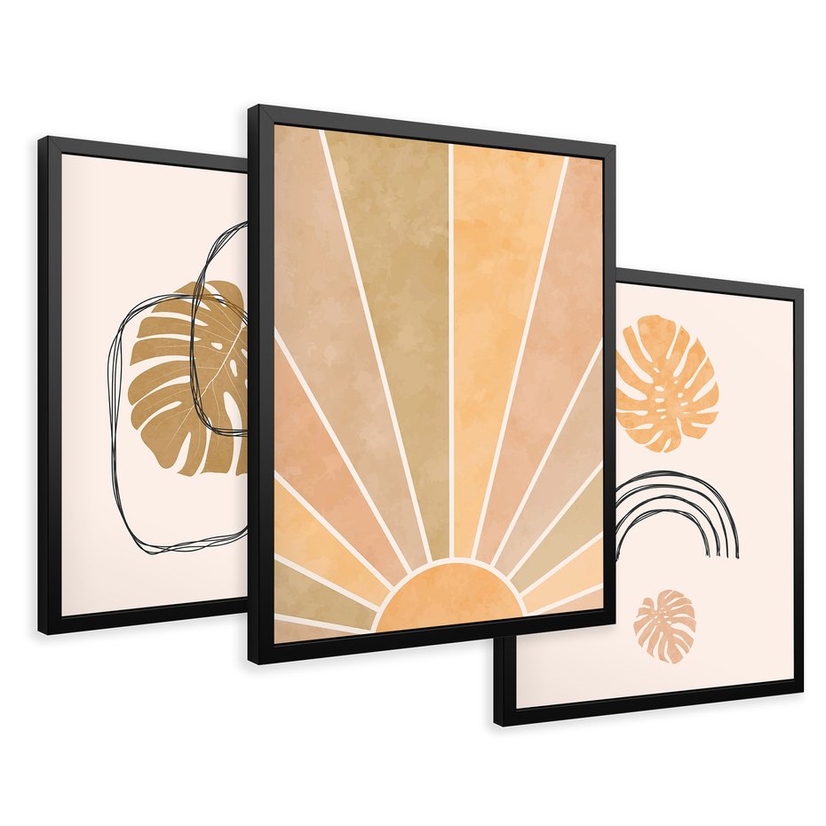 Zestaw obrazy w ramie 40x50 galeria - Boho, monstera, tęcza, nowoczesne - rama czarna