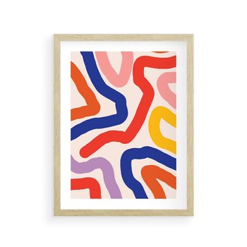 Plakat w ramie 30x40 - Intrygujące Widzenia - abstrakcyjny kolorowy obraz, kolorowe linie - rama drewno