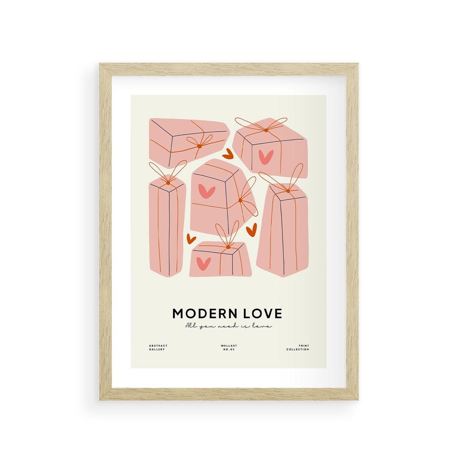 Plakat w ramie 30x40 - Nowoczesna Miłość - nowoczesna grafika, pastelowe kolory - rama drewno