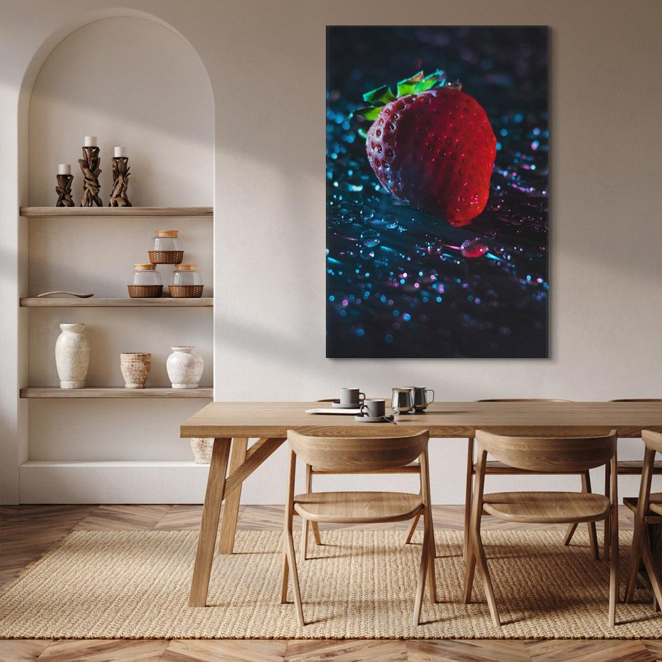 Obraz na płótnie 80x120 - Truskawka Kropelkowy Urok - truskawka, krople