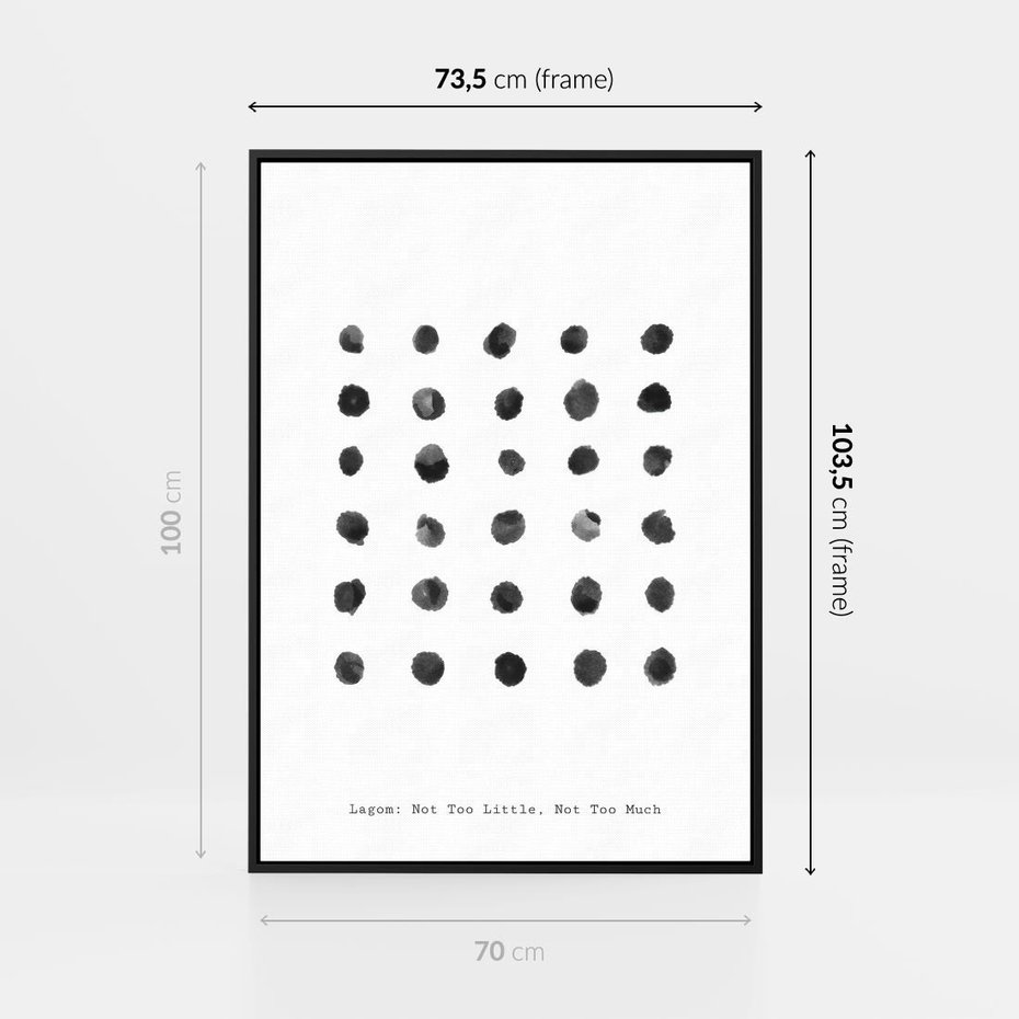 Obraz w ramie 70x100 - Boho Sztuka Wolości - minimalistyczny plakat, czarne kropki na białymtle - rama czarna