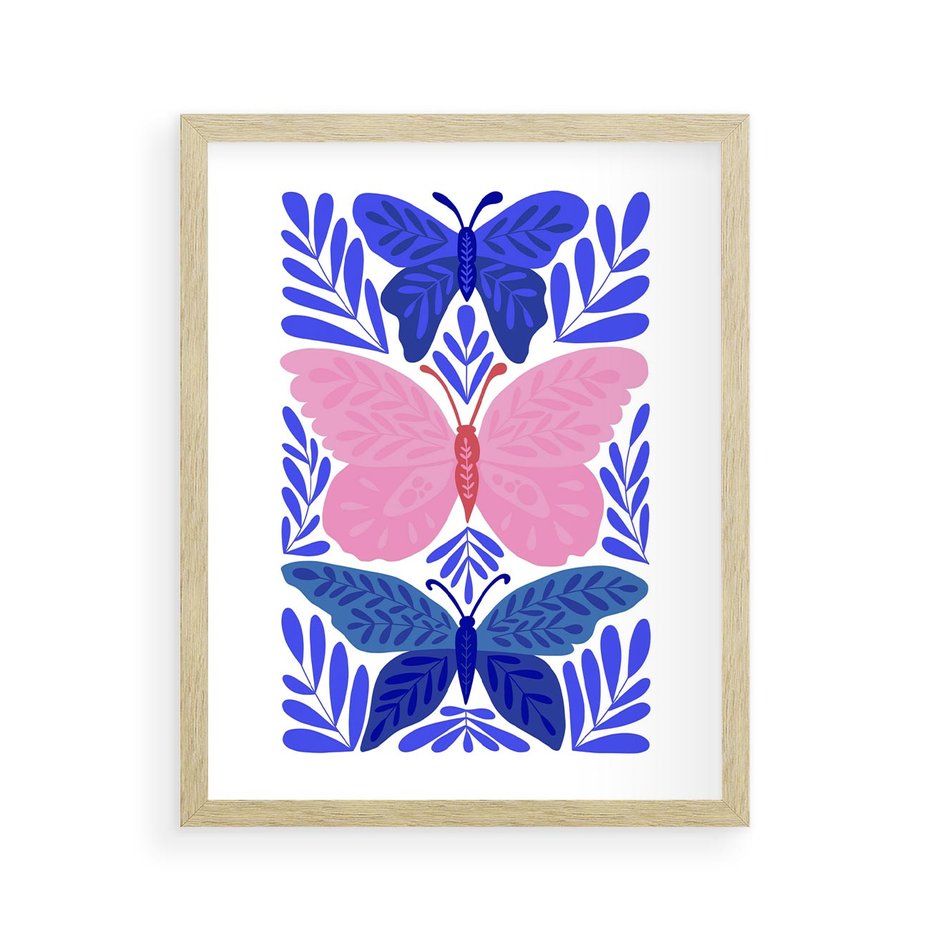Plakat w ramie 40x50 - Delikatna Symfonia Natury - motyle, rośliny - rama drewno