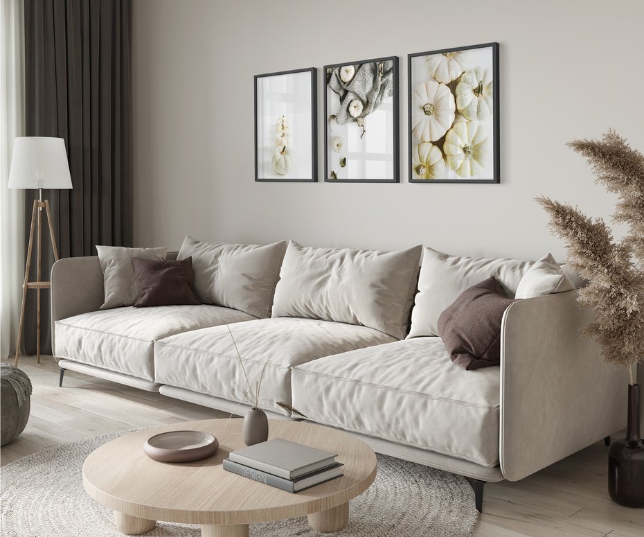 Zestaw obrazy w ramie 50x70 galeria - Białe, dynie, minimalizm - rama czarna