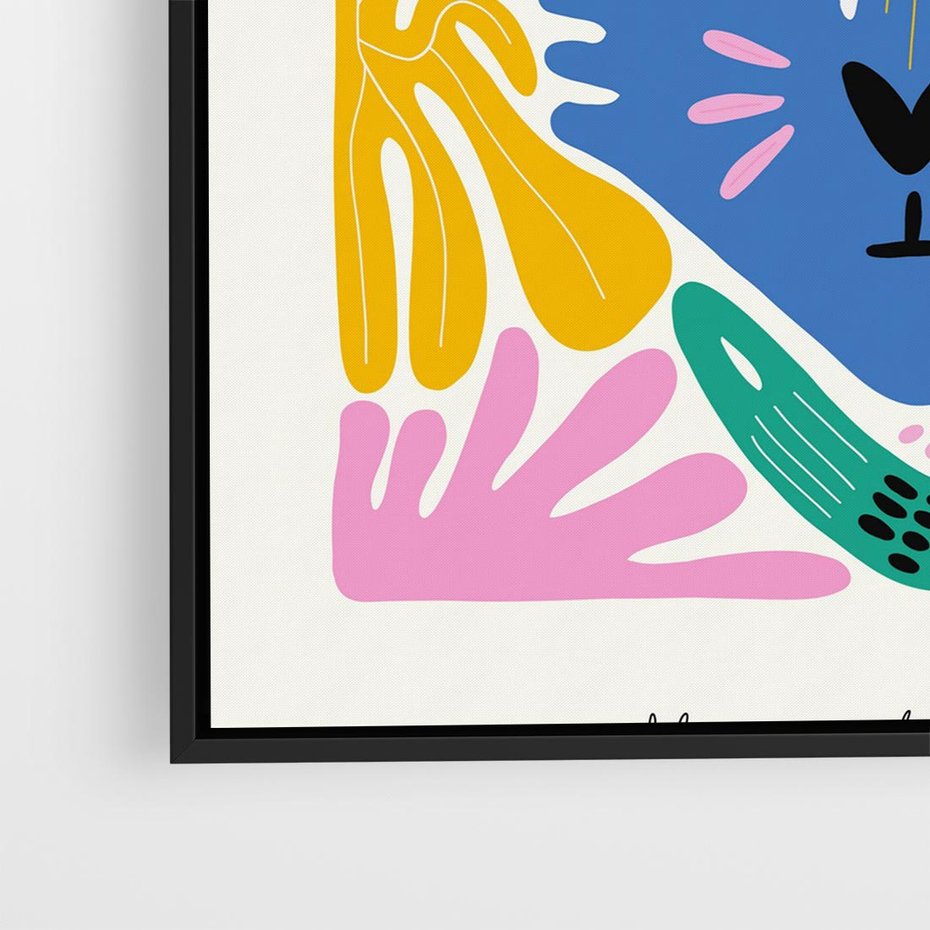 Obraz w ramie 50x50 - Kolorowe Spektrum - abstrakcyjny plakat, niebieski kot - rama czarna