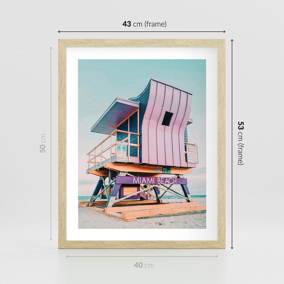 Plakat w ramie 40x50 - Miami Beach - plaża miami, domek ratownika - rama drewno