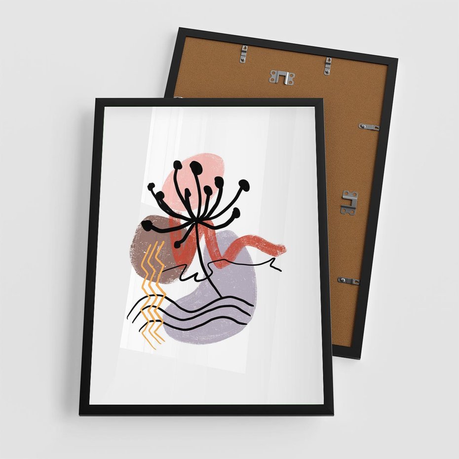 Plakat w ramie 50x70 - Migocące Odsłony - abstrakcyjna sztuka, liść dmuchawiec - rama czarna