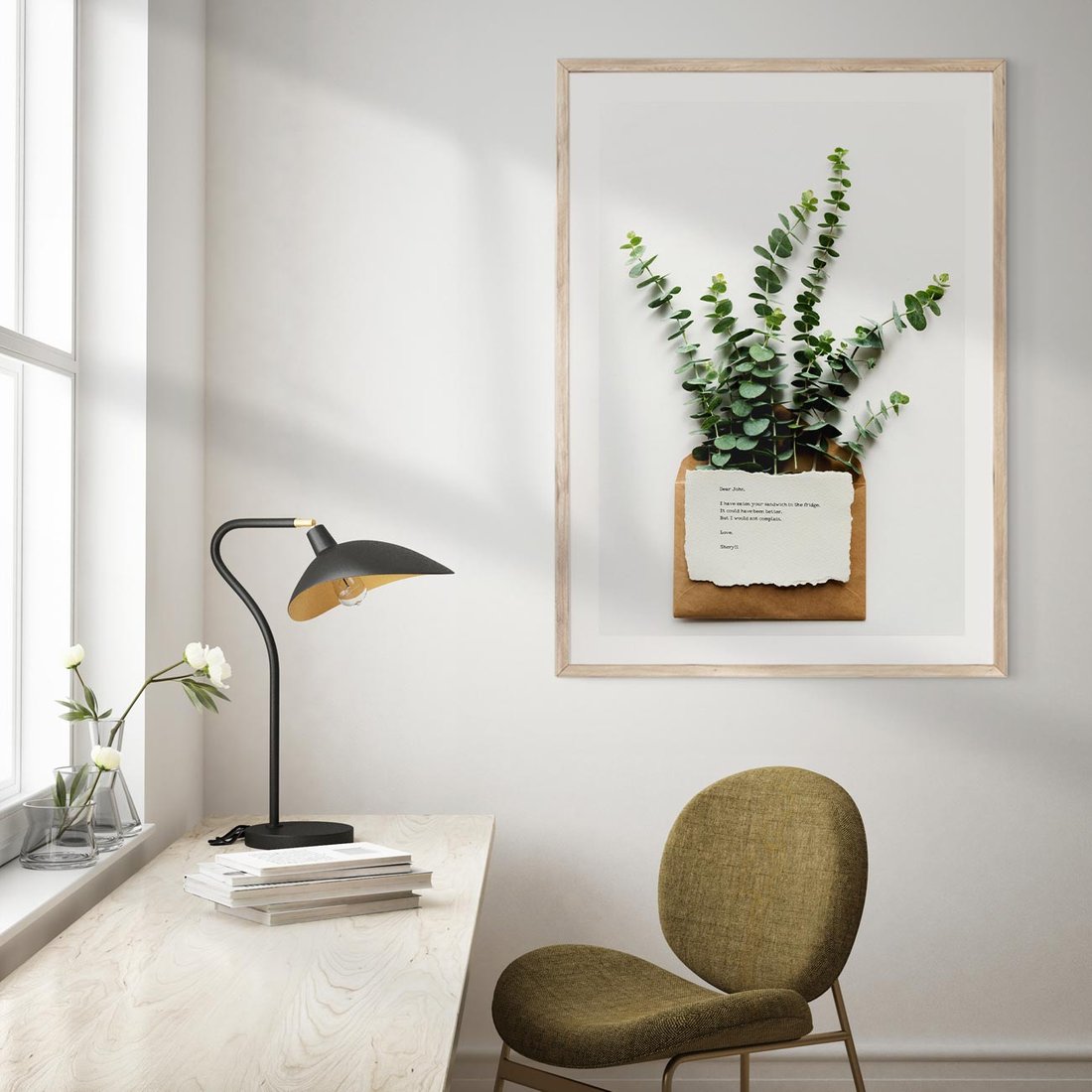 Plakat w ramie 30x40 - Eukaliptusowa harmonia - eukaliptus, liście - rama drewno