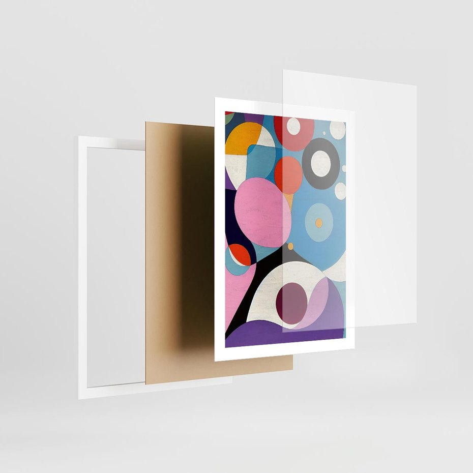 Plakat w ramie 50x70 - Kolorowe Ulotności - abstrakcyjny obraz olejny, żywe kolory - rama biała