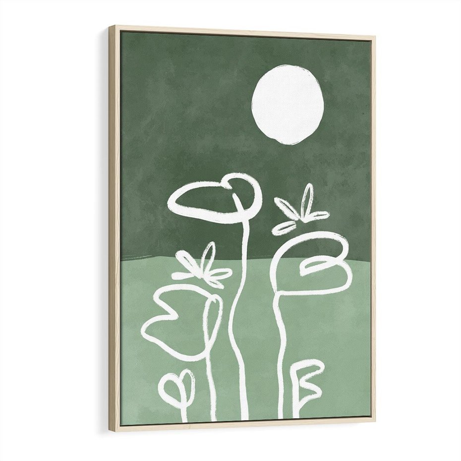 Obraz w ramie 80x120 - Wibracje Naturalnej Równowagi - zielony plakat, roślinne inspiracje - rama drewno