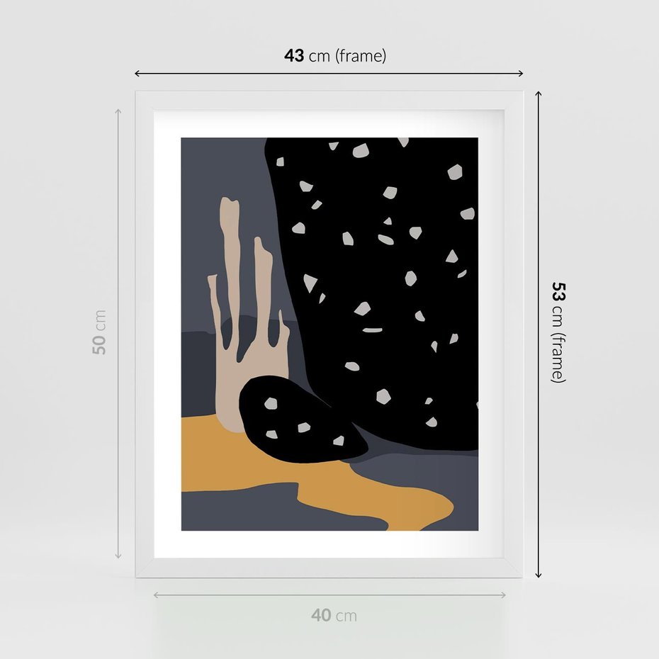 Plakat w ramie 40x50 - Formy Szarości - ciemny, mroczny plakat - rama biała