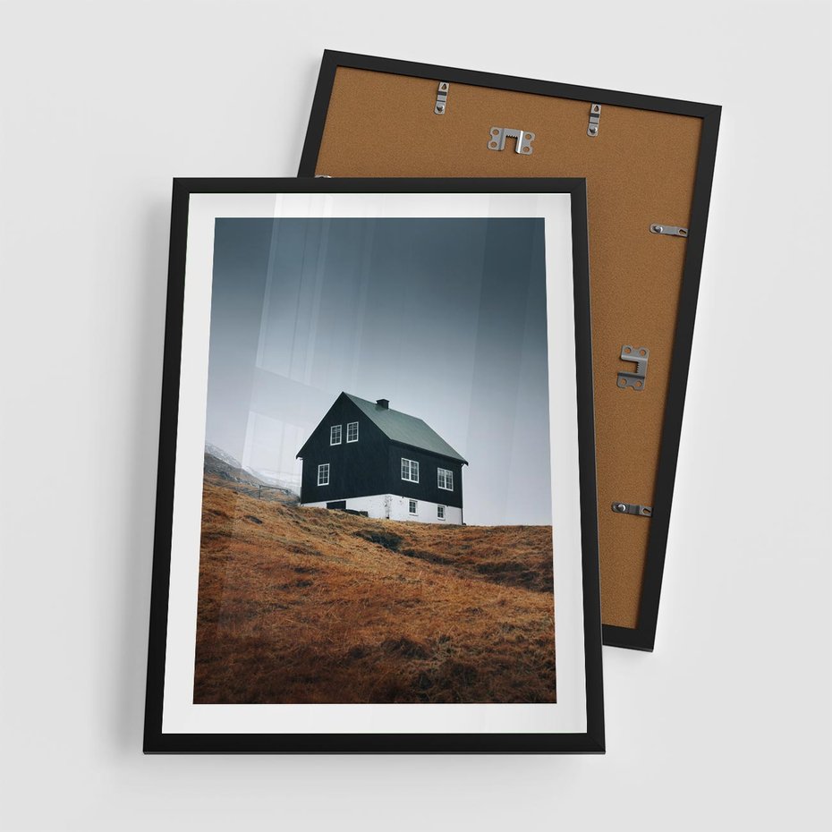Plakat w ramie 50x70 - Ciepło i Przytulność - skandynawski, domek - rama czarna