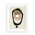 Plakat w ramie 50x70 - Intrygujące Zaskoczenia - beżowa abstrakcyjna kompozycja, czarny akcent - rama biała