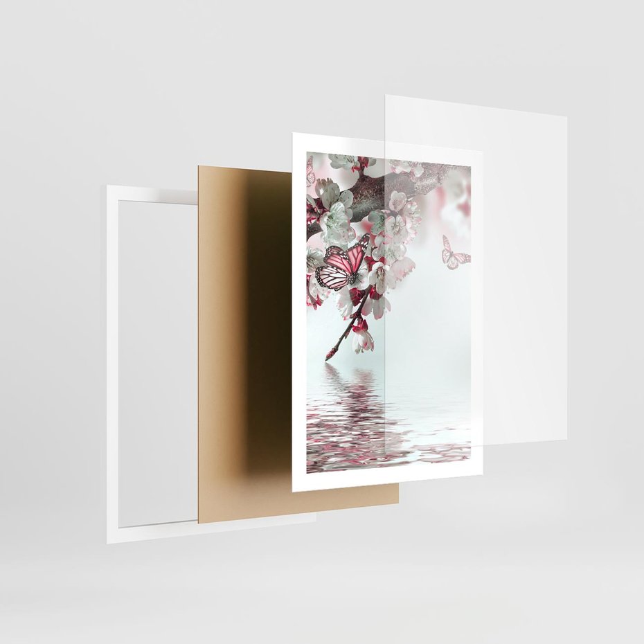 Plakat w ramie 50x70 - Kwiatowa baśń z motylami - kwiaty, motyle - rama biała