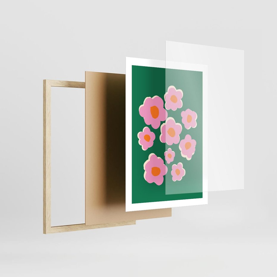 Plakat w ramie 50x70 - Przenikające Refleksje - abstrakcyjny plakat, boho styl - rama drewno