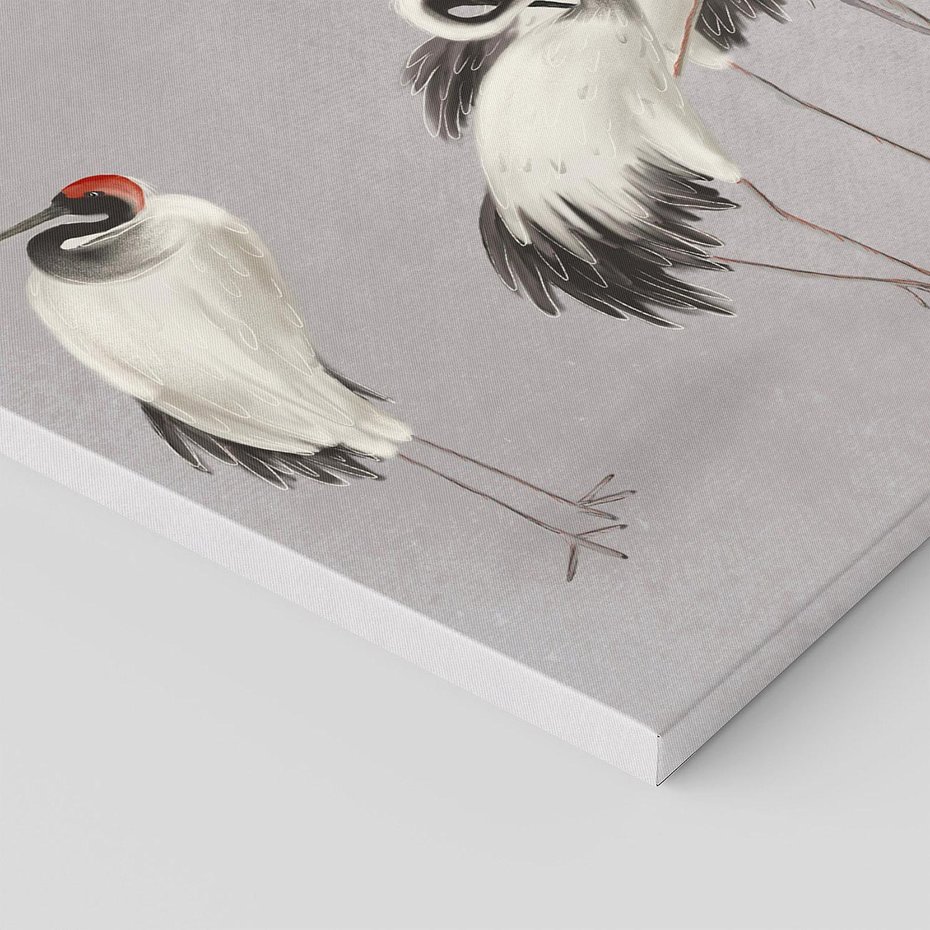 Obraz na płótnie 120x60 - Spojrzenie wstecz w pędzlu - szkic rysunek, japońskie żurawie