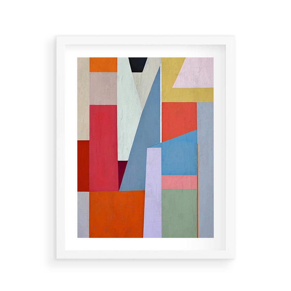 Plakat w ramie 40x50 - Migotliwe Nastroje Kształtów - różne geometryczne formy, olejny obraz - rama biała