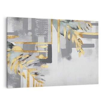 Obraz na płótnie 70x50 - Złote Palmy w Stylu Modern - geometryczne złote linie, szare tło