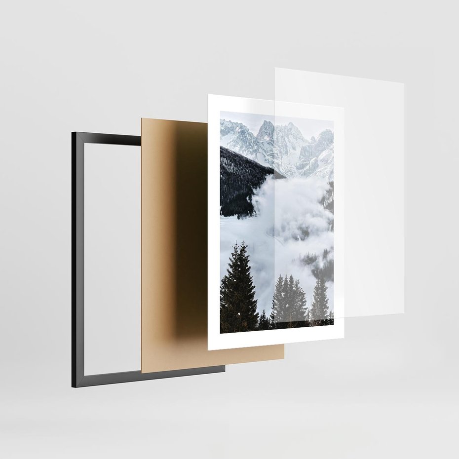 Plakat w ramie 30x40 - Zimowa Magia Gór: Śnieżne Szczyty - grajobraz górski, zima - rama czarna