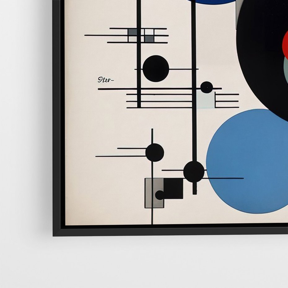 Obraz w ramie 50x70 - Rozkwitające Wibracje Wyobraźni - abstrakcyjna geometryczna kompozycja, koła linie - rama czarna
